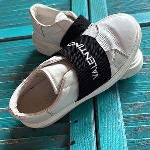 Valentino size 8.5 White Sneakers with Black Strap